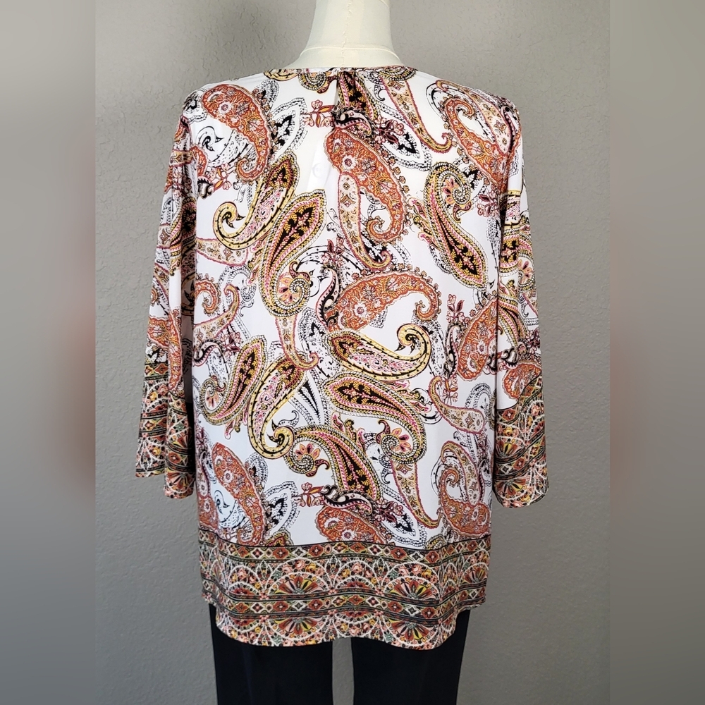 CATO Rust and White Paisley Print Flutter Sleeve Top - Plus Size 18/20W - Picture 4 of 9
